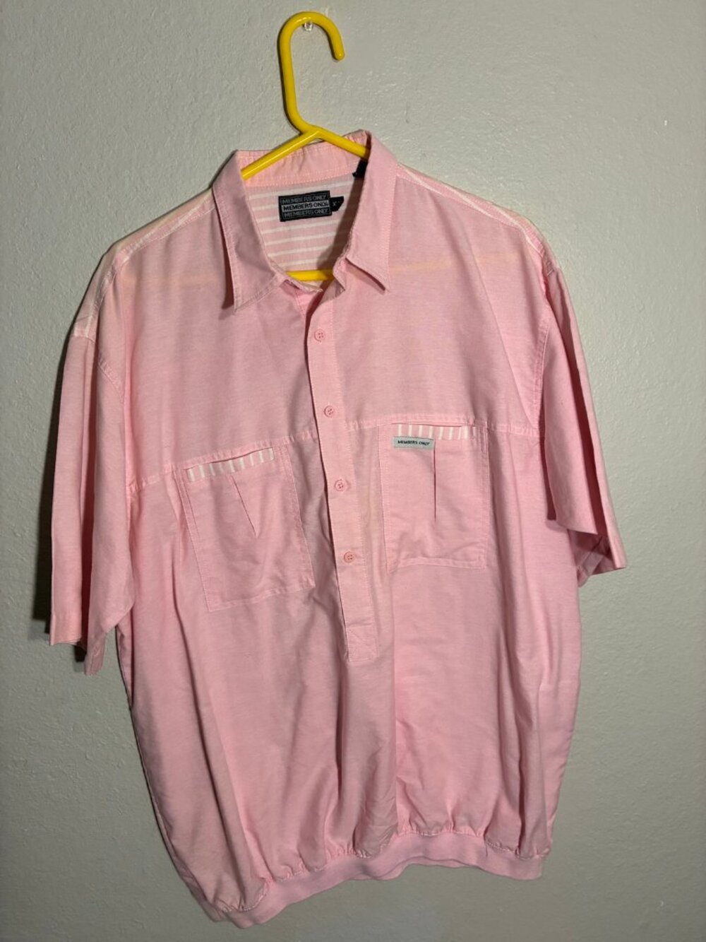 Vintage Members Only Shirt Mens XL XT Pink Half Button Up Popover